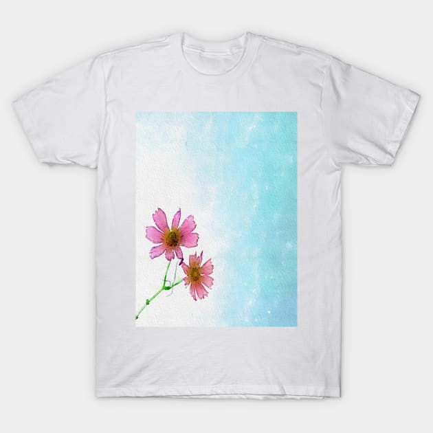 Beautiful pink cosmos flowers falling in the air T-Shirt by Banyu_Urip